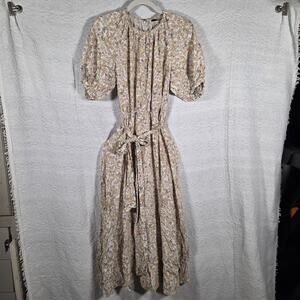 & Other Stories Stockholm Atelier Floral Midi Dress US 4 Belted Puff Sleeve